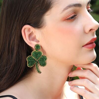 Stainless Steel Beaded Leaf Dangle Earrings