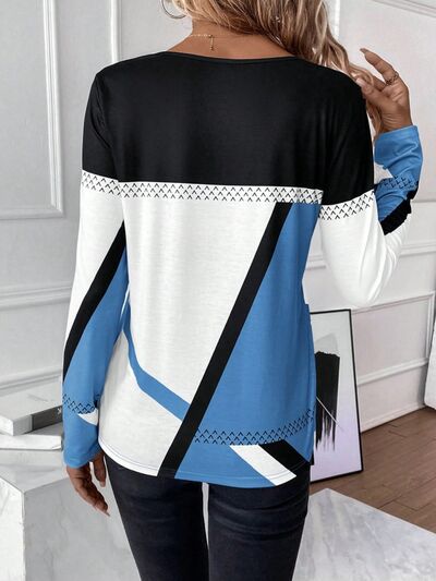 Contrast Round Neck Long Sleeve Shirt