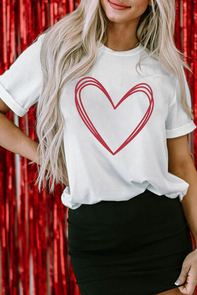 Heart Round Neck Short Sleeve Shirt