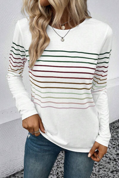 Striped Round Neck Long Sleeve Shirt