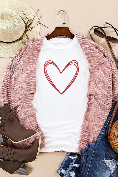 Heart Round Neck Short Sleeve Shirt