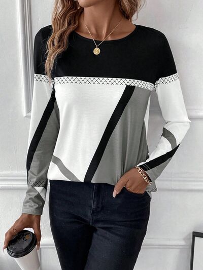 Contrast Round Neck Long Sleeve Shirt