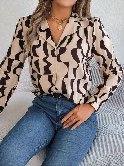 Printed Button Up Long Sleeve Shirt