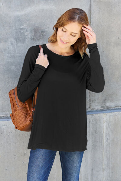 Basic Bae Full Size Round Neck Dropped Shoulder Shirt