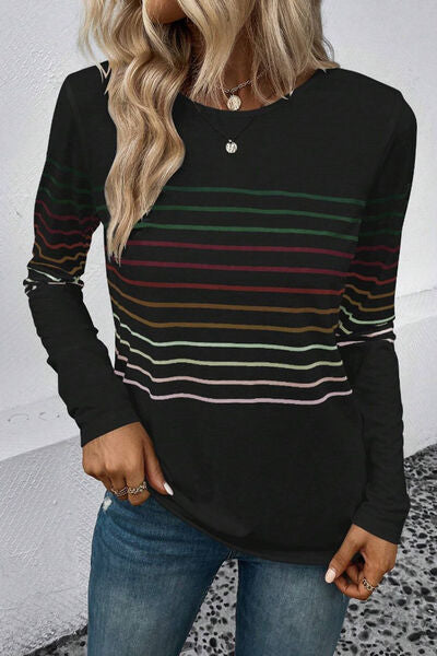 Striped Round Neck Long Sleeve Shirt