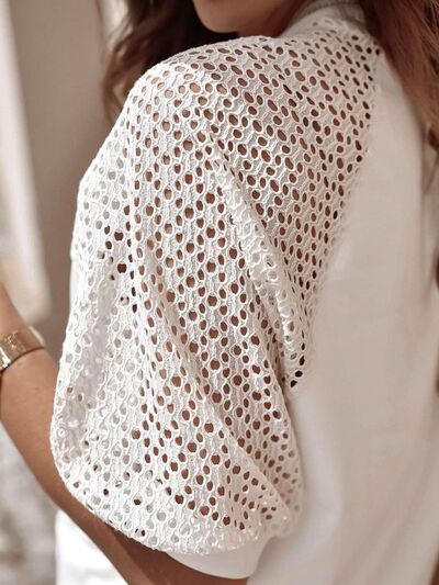 Eyelet Round Neck Half Sleeve T-Shirt