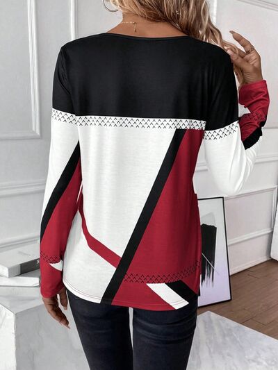 Contrast Round Neck Long Sleeve Shirt