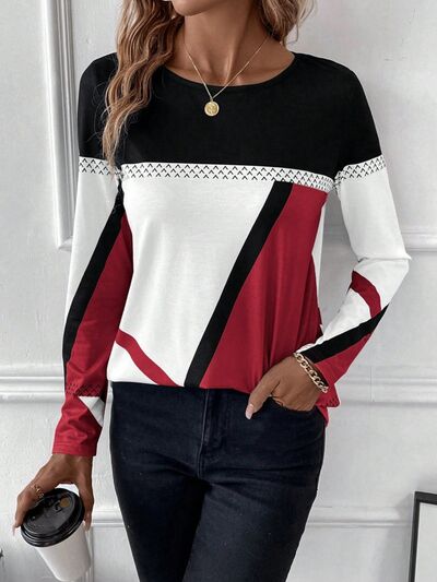 Contrast Round Neck Long Sleeve Shirt