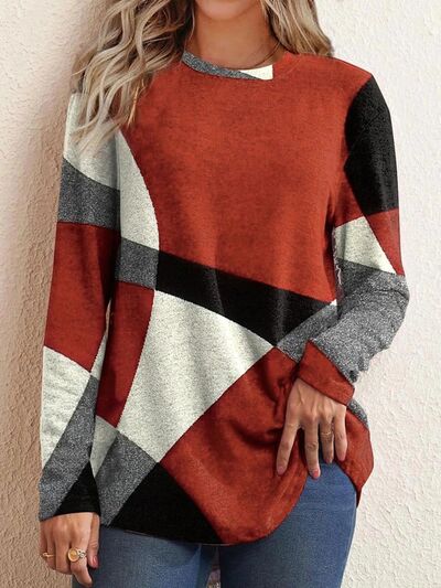 Geometric Round Neck Long Sleeve Shirt