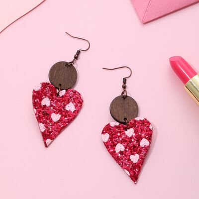 PU Leather Iron Hook Sequin Heart Earrings