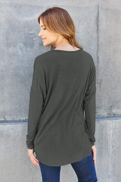 Basic Bae Full Size Round Neck Dropped Shoulder Shirt