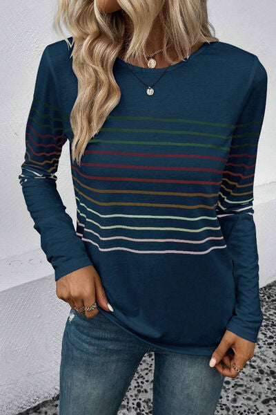 Striped Round Neck Long Sleeve Shirt