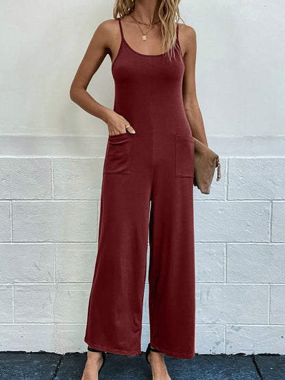 Pocketed Spaghetti Strap Wide Leg Jumpsuit