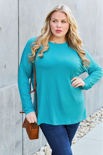 Basic Bae Full Size Round Neck Dropped Shoulder Shirt