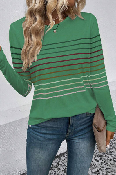 Striped Round Neck Long Sleeve Shirt