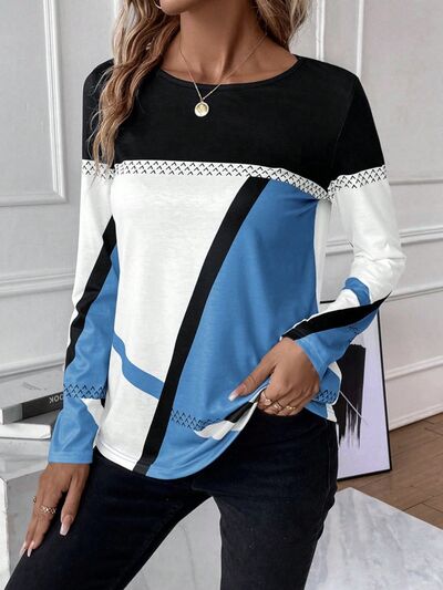 Contrast Round Neck Long Sleeve Shirt