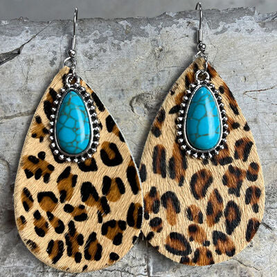 Animal Print Turquoise Teardrop Earrings