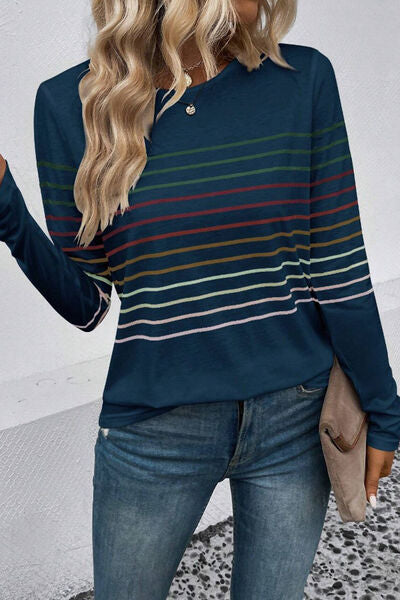 Striped Round Neck Long Sleeve Shirt