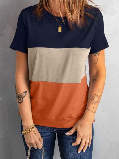 Tri-Color Block Round Neck Shirt