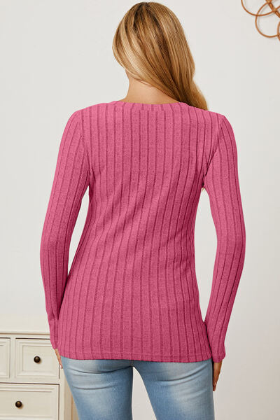 Basic Bae Full Size Ribbed V-Neck Long Sleeve Shirt