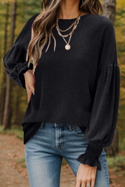 Round Neck Lantern Sleeve Shirt