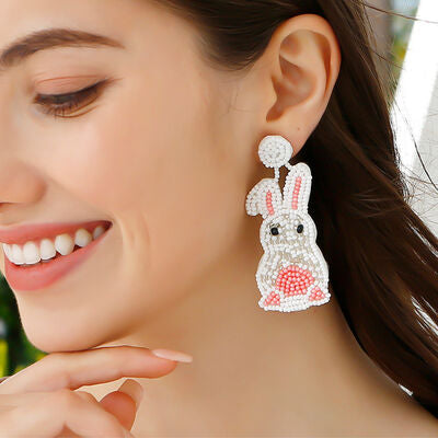 Bead Stainless Steel Rabbit Dangle Earrings