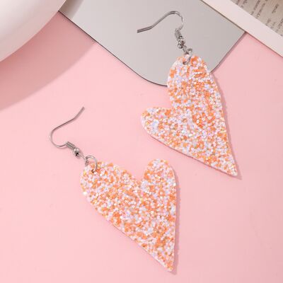 PU Leather Iron Hook Sequin Heart Earrings