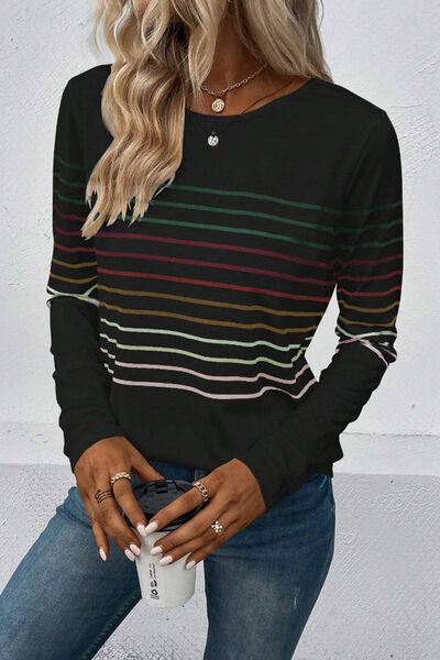 Striped Round Neck Long Sleeve Shirt