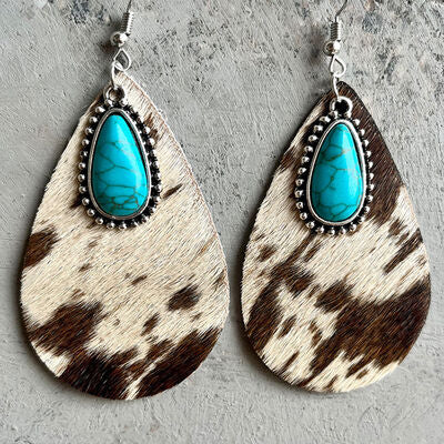 Animal Print Turquoise Teardrop Earrings