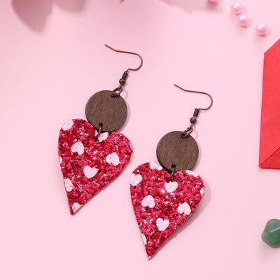 PU Leather Iron Hook Sequin Heart Earrings