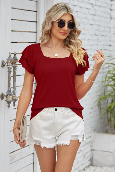 Square Neck Flutter Sleeve Shirt