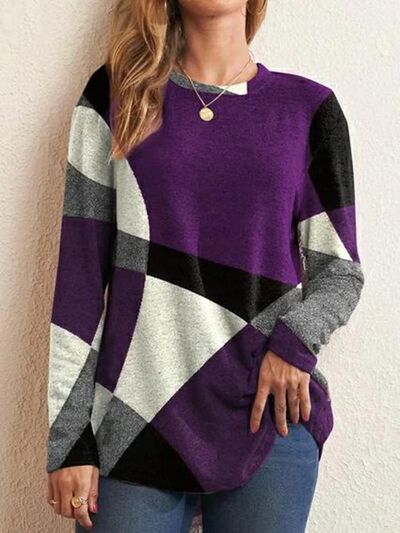 Geometric Round Neck Long Sleeve Shirt