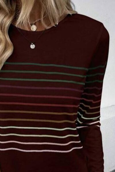 Striped Round Neck Long Sleeve Shirt