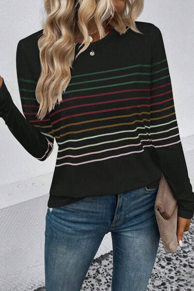 Striped Round Neck Long Sleeve Shirt