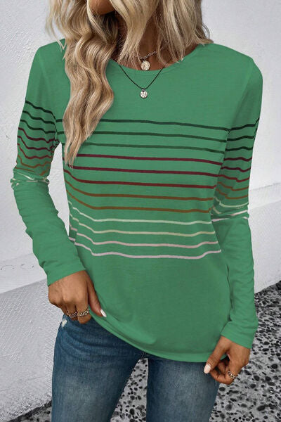 Striped Round Neck Long Sleeve Shirt