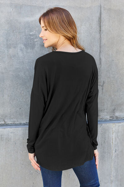 Basic Bae Full Size Round Neck Dropped Shoulder Shirt