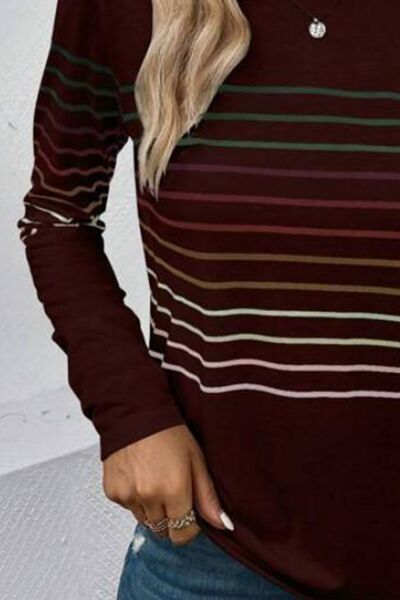 Striped Round Neck Long Sleeve Shirt