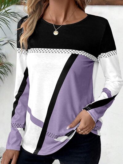 Contrast Round Neck Long Sleeve Shirt