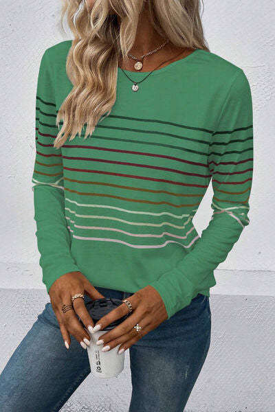 Striped Round Neck Long Sleeve Shirt