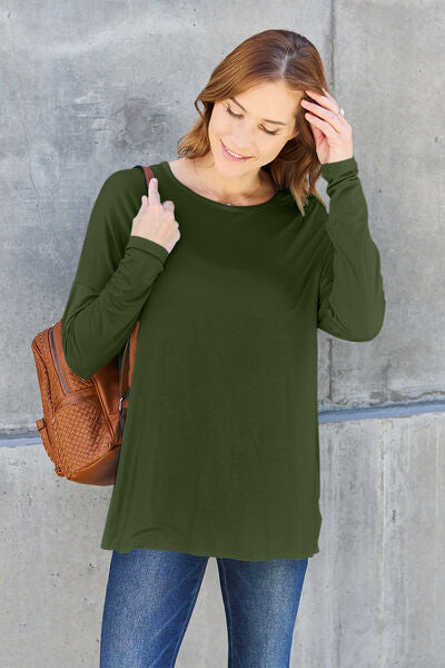 Basic Bae Full Size Round Neck Dropped Shoulder Shirt