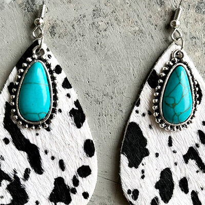 Animal Print Turquoise Teardrop Earrings