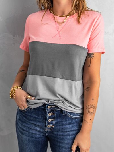 Tri-Color Block Round Neck Shirt