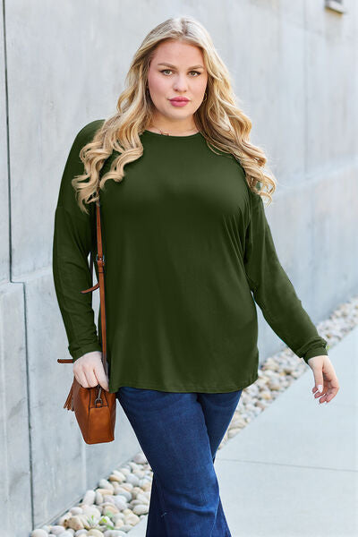 Basic Bae Full Size Round Neck Dropped Shoulder Shirt