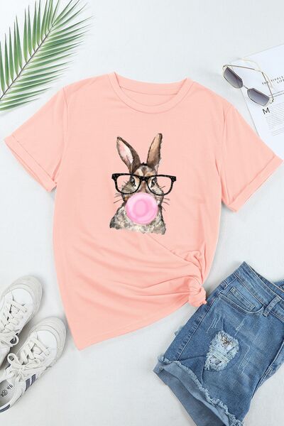 Rabbit Round Neck Short Sleeve T-Shirt